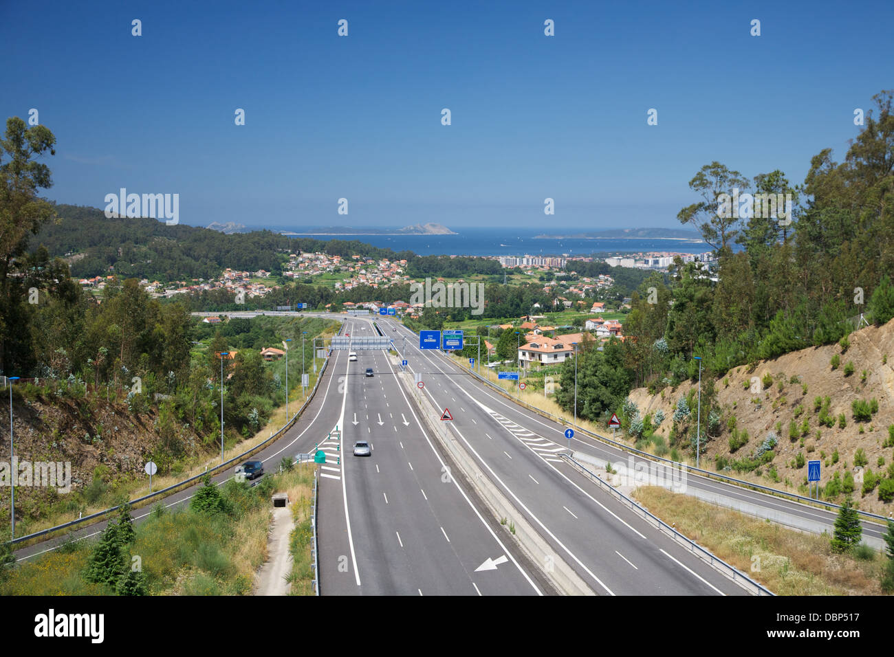 Autostrada prossima città di Vigo Foto Stock