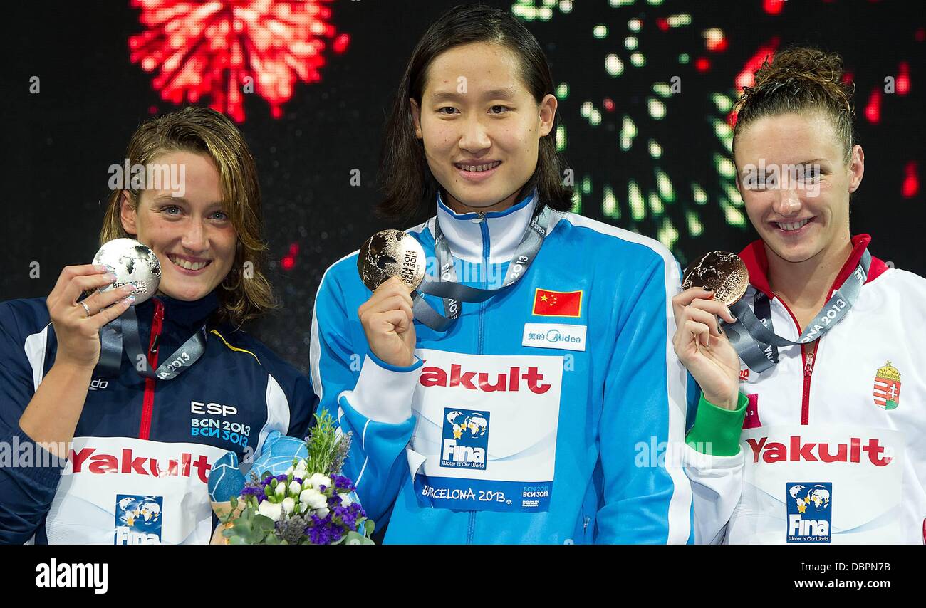 Barcellona, Spagna. 01 Ago, 2013. 200 Butterfly donne Belmonte Garcia Mireia Medaglia d Argento Liu Zige Cina CHN medaglia d oro Hosszu Katinka Ungheria Hun medaglia di bronzo xv FINA World Aquatics Championships 13 Giorno Credito: Azione Sport Plus/Alamy Live News Foto Stock