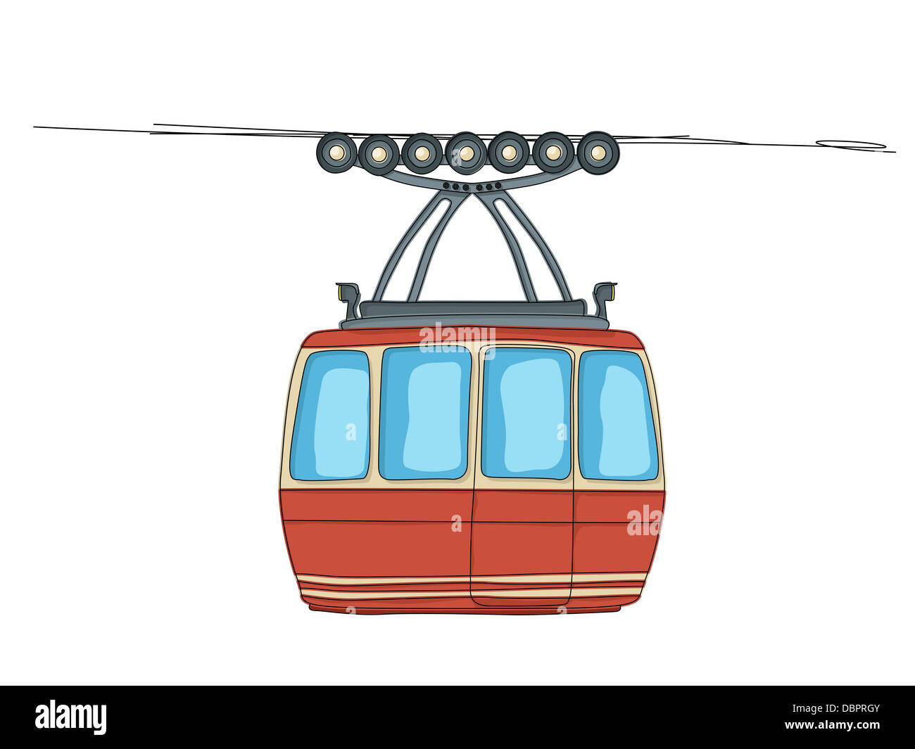 La funivia sulla teleferica disegno animato su sfondo bianco Foto stock