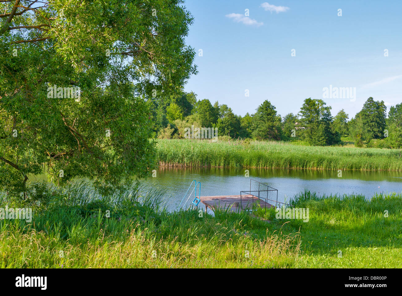 La pesca e il nuoto posto sul fiume Ros, Ucraina Foto Stock