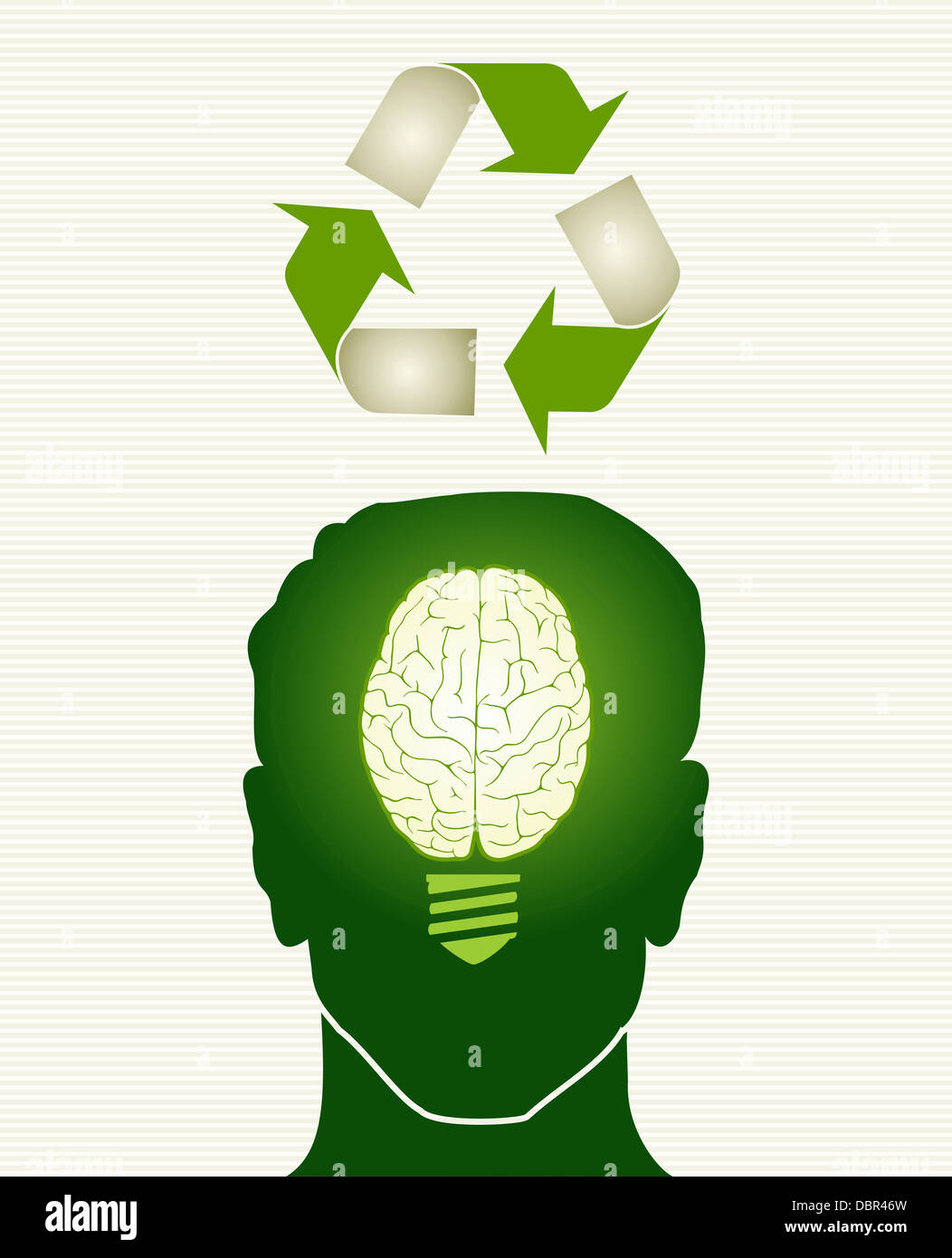 Testa umana cervello lampadina icona di riciclo illustrazione. Questa illustrazione vettoriale è stratificata per una facile manipolazione e colorazione personalizzata Foto Stock