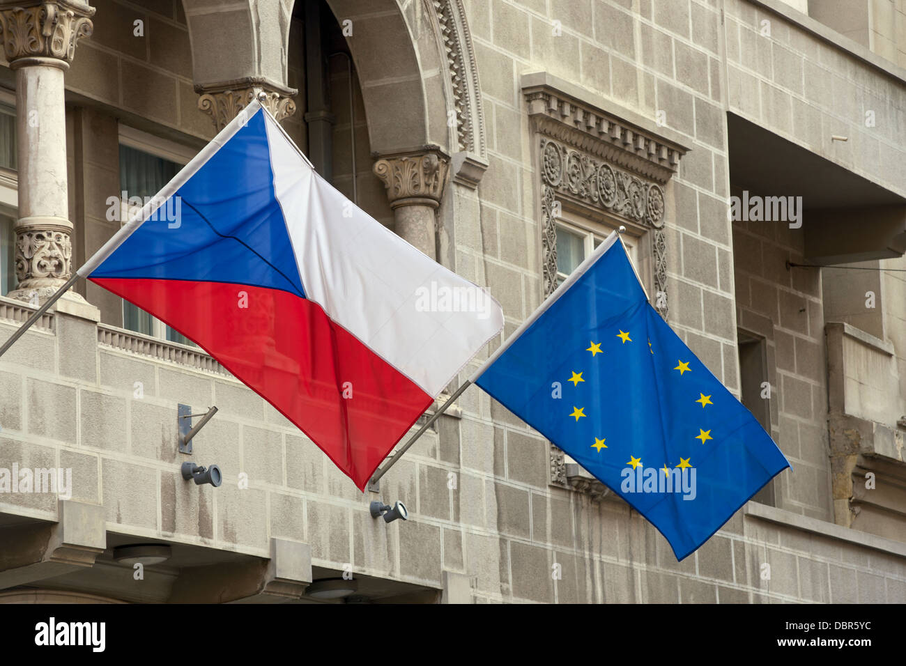 Repubblica ceca e Unione europea bandiere Foto Stock