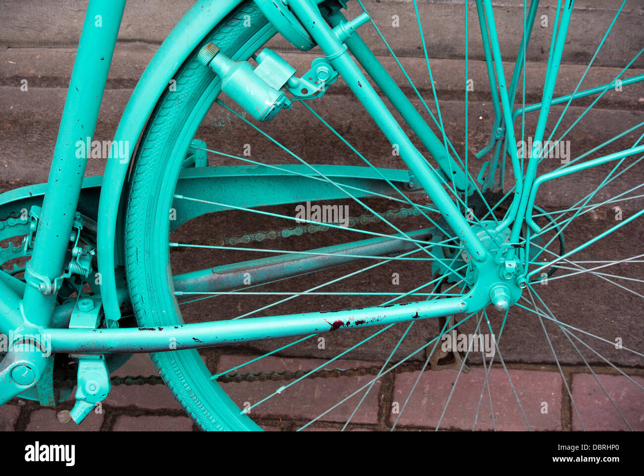 Bicicletta verde - strada di Amsterdam Paesi Bassi Foto Stock