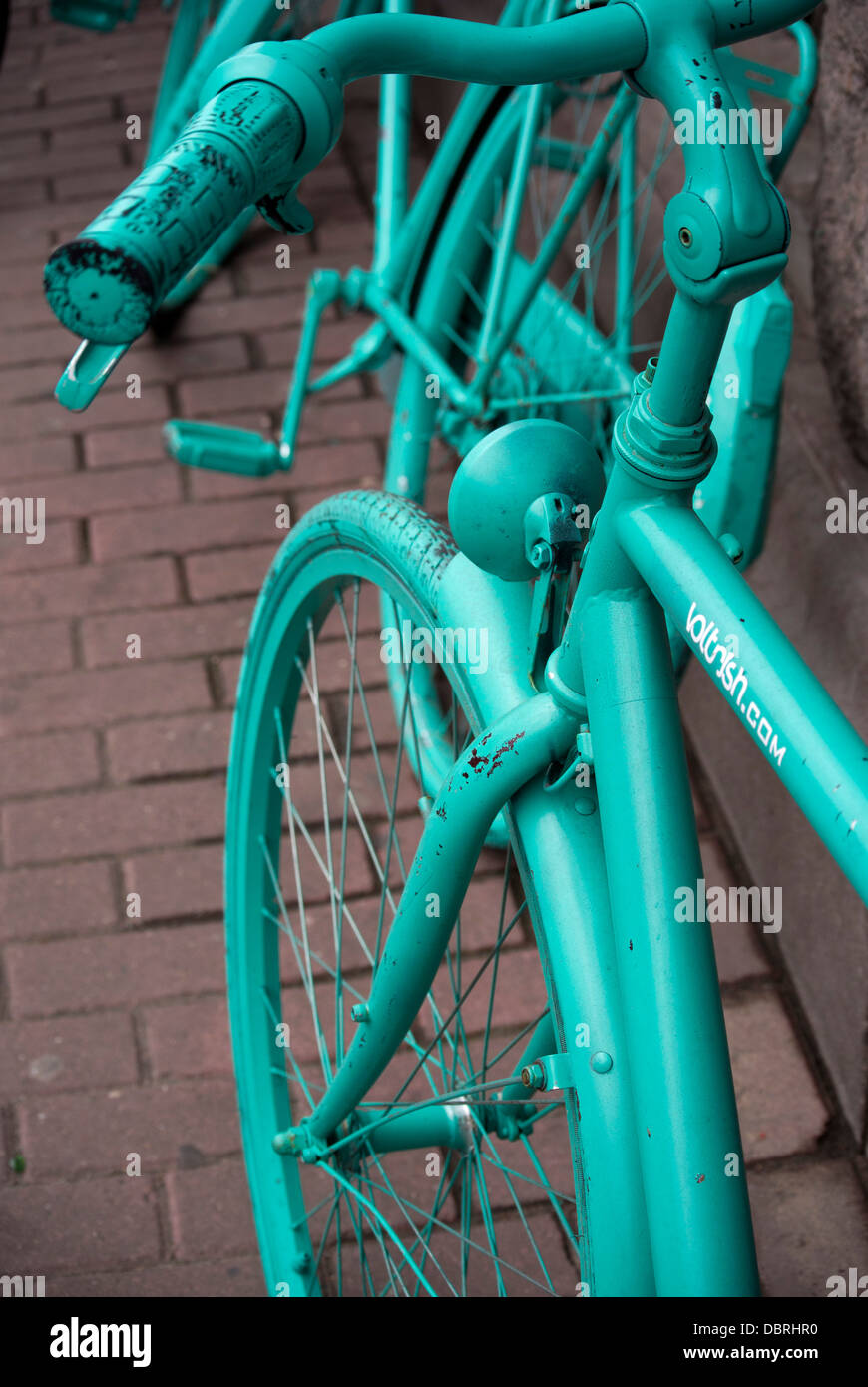 Bicicletta verde - strada di Amsterdam Paesi Bassi Foto Stock