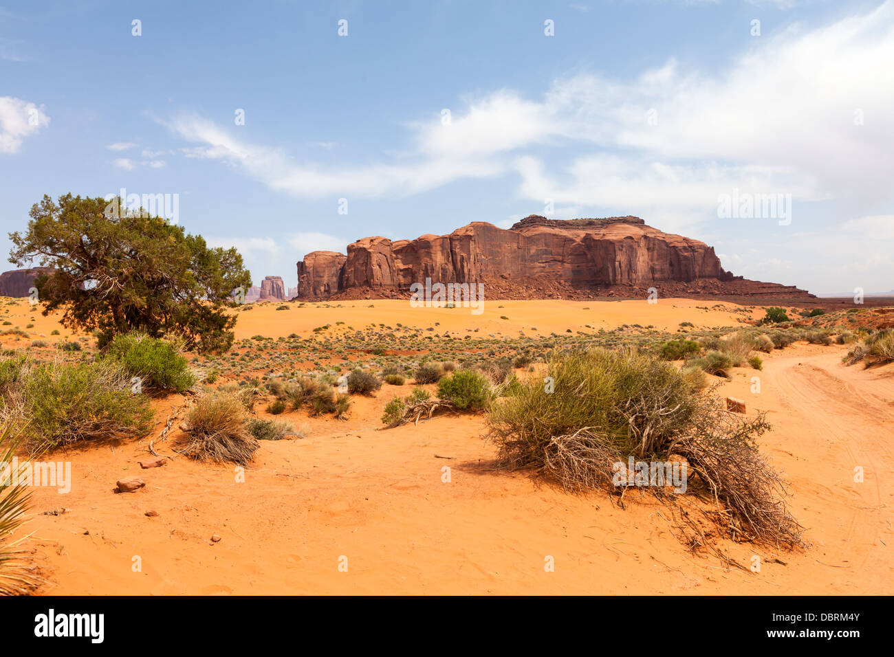 Monument Valley Mesa sul Colorado Plateau, a cavallo della linea di stato Arizona-Utah, Stati Uniti del Sud-Ovest Foto Stock