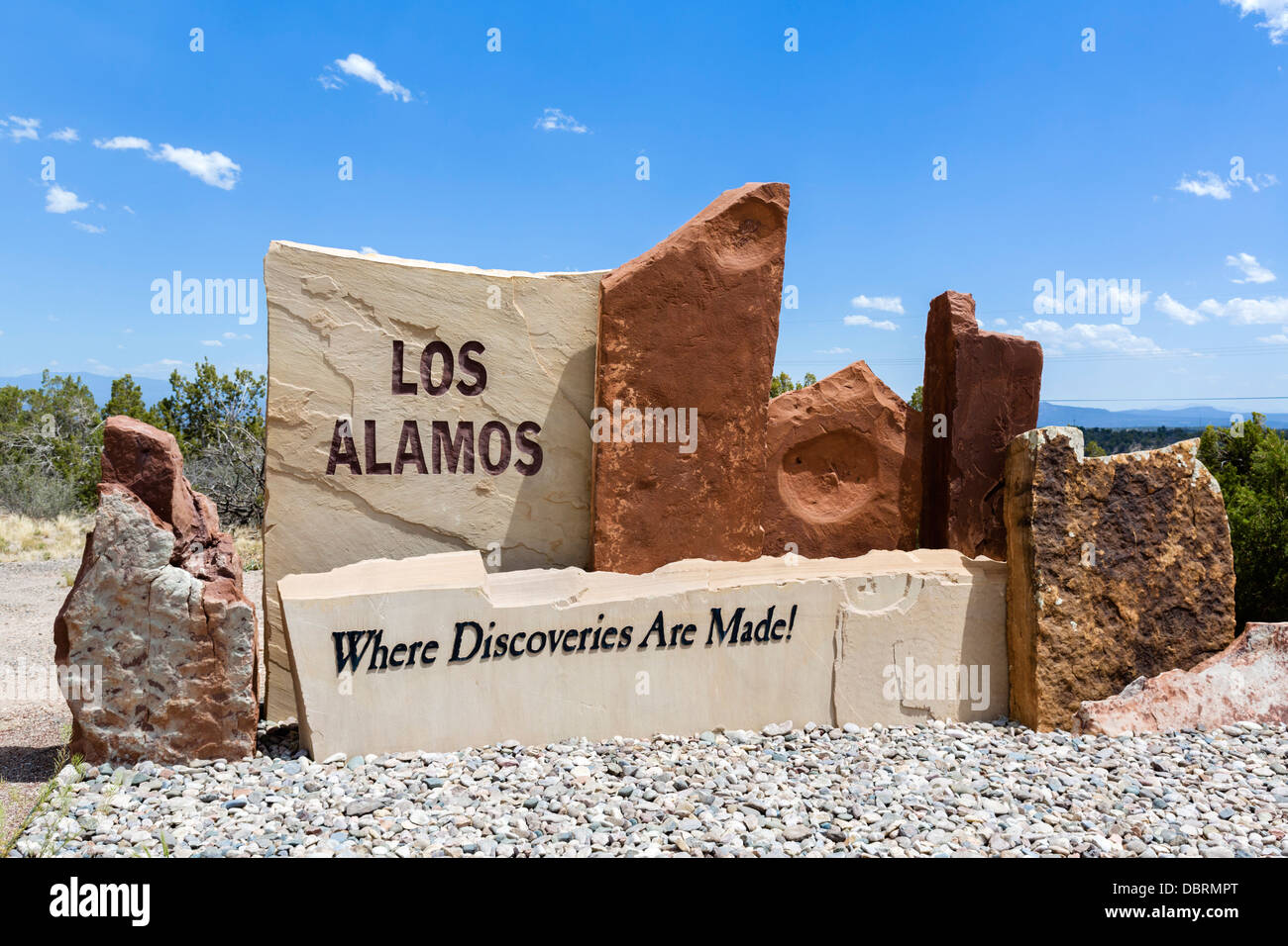 Segno di ingresso nella città di Los Alamos, Nuovo Messico, STATI UNITI D'AMERICA Foto Stock