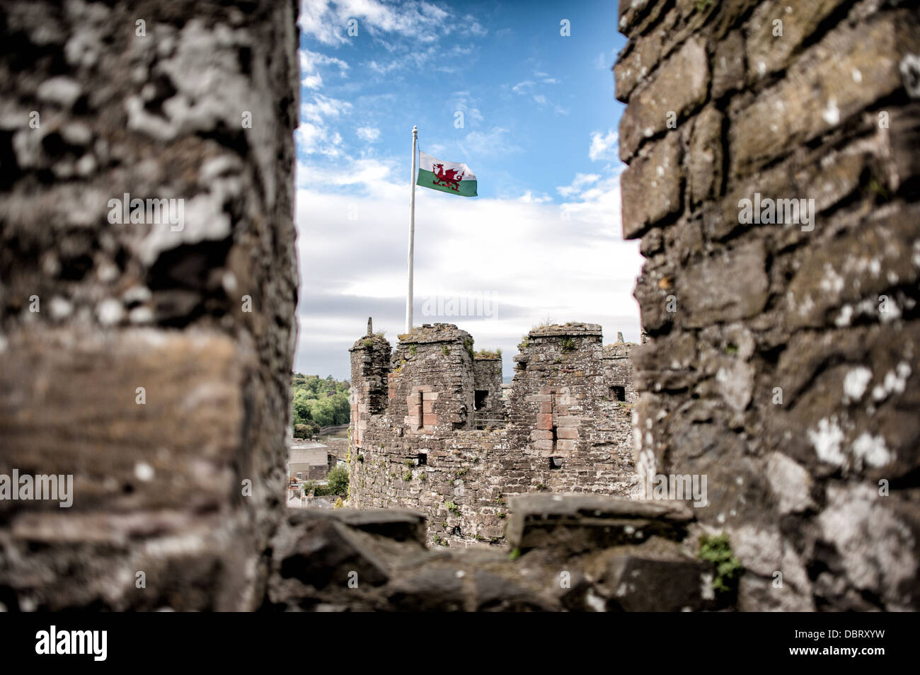 CONWY, Galles - Conwy Castle è un castello medievale costruito da Edoardo I alla fine del XIII secolo. Esso fa parte di una città murata di Conwy e occupa un punto strategico sul fiume Conwy. È elencato come un patrimonio mondiale dell'Umanità. Foto Stock