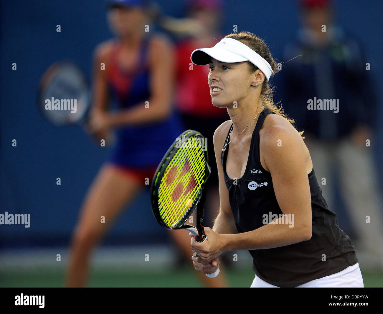 La Costa, Carlsbad, California, USA. 02Aug, 2013. Martina Hingis (SUI) giocando in un doppio quarti corrispondono con partner Daniela Hantuchova (SVK) contro la squadra di Raquel Kops-Jones (USA) e Abigail SPEARS (USA) durante il Southern California Open giocato al La costa Resort &AMP; Spa a Carlsbad CA. Credito: Azione Sport Plus/Alamy Live News Foto Stock