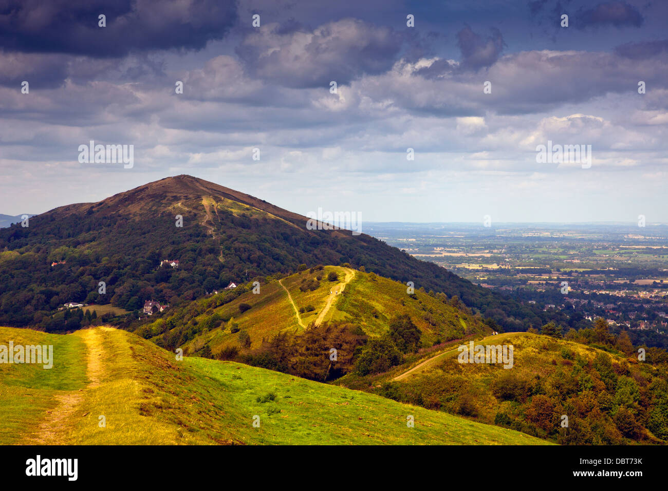 Worcestershire Beacon da Pinnacle Hill nelle colline di Malvern, Worcestershire, England, Regno Unito Foto Stock