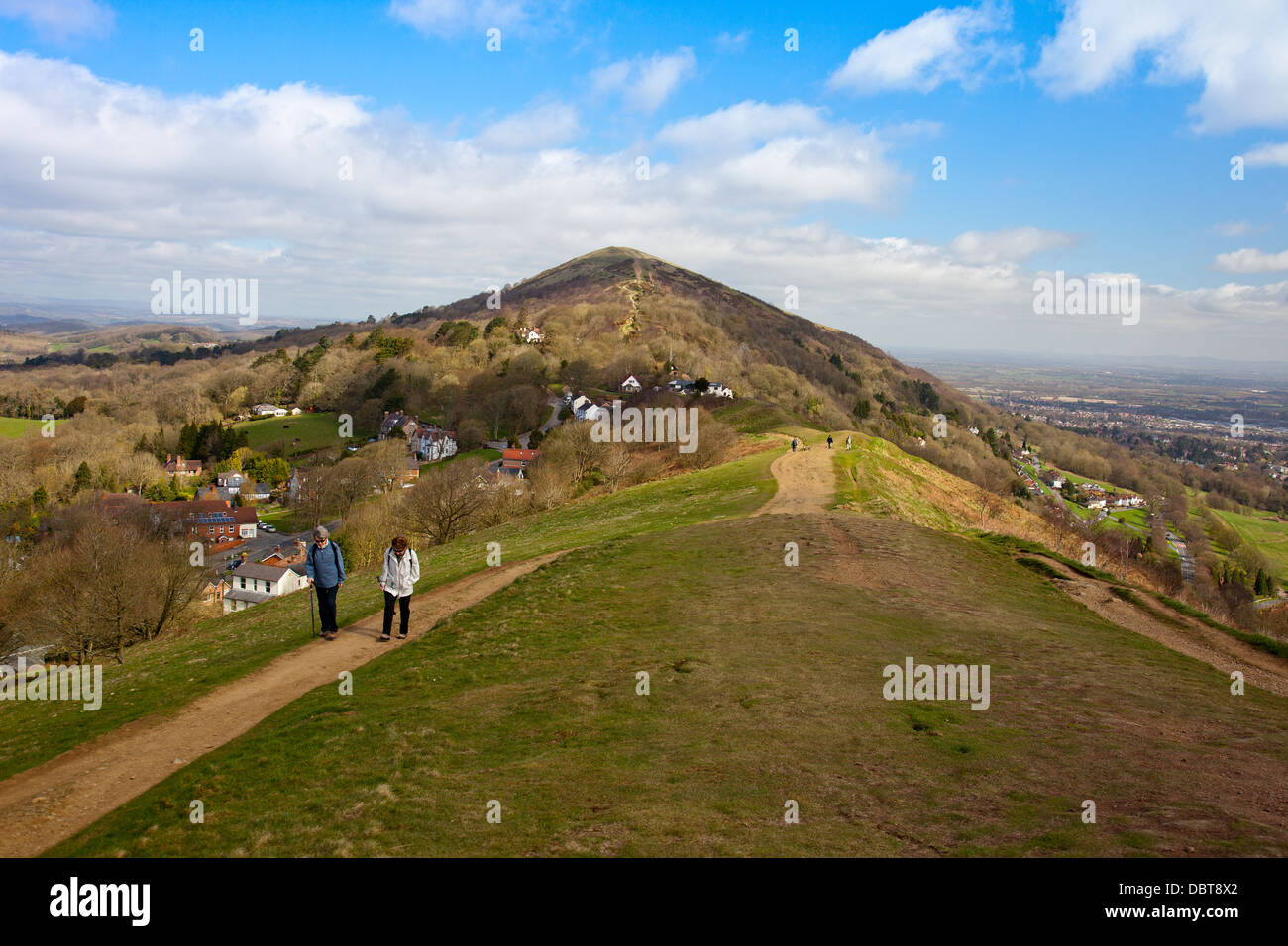 Worcestershire beacon, il punto più alto della Malvern Hills dalla perseveranza Hill, Worcestershire, England, Regno Unito Foto Stock