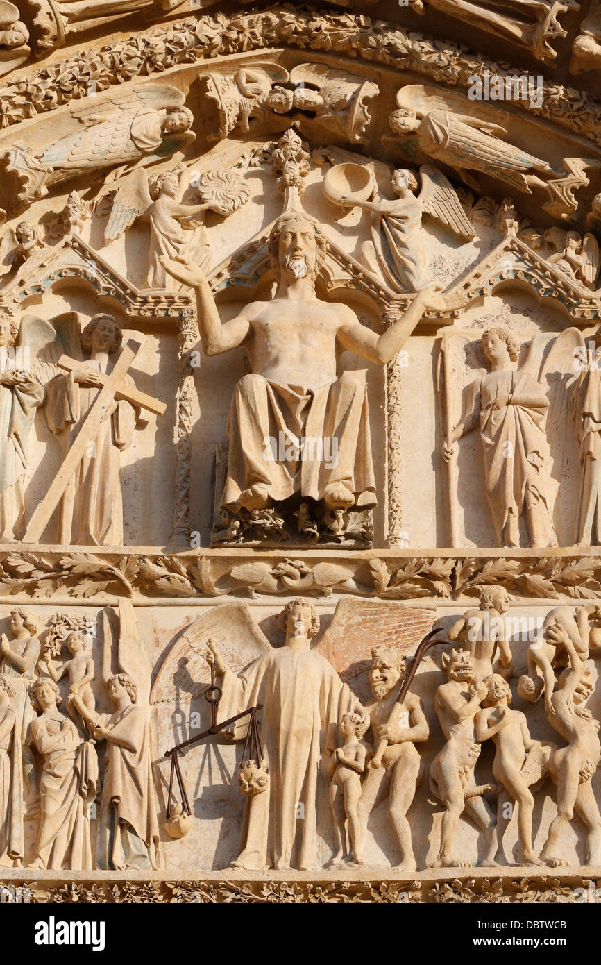 L'ultima sentenza, il portale ovest, Cattedrale di Bourges, Sito Patrimonio Mondiale dell'UNESCO, Cher, Centre, Francia, Europa Foto Stock