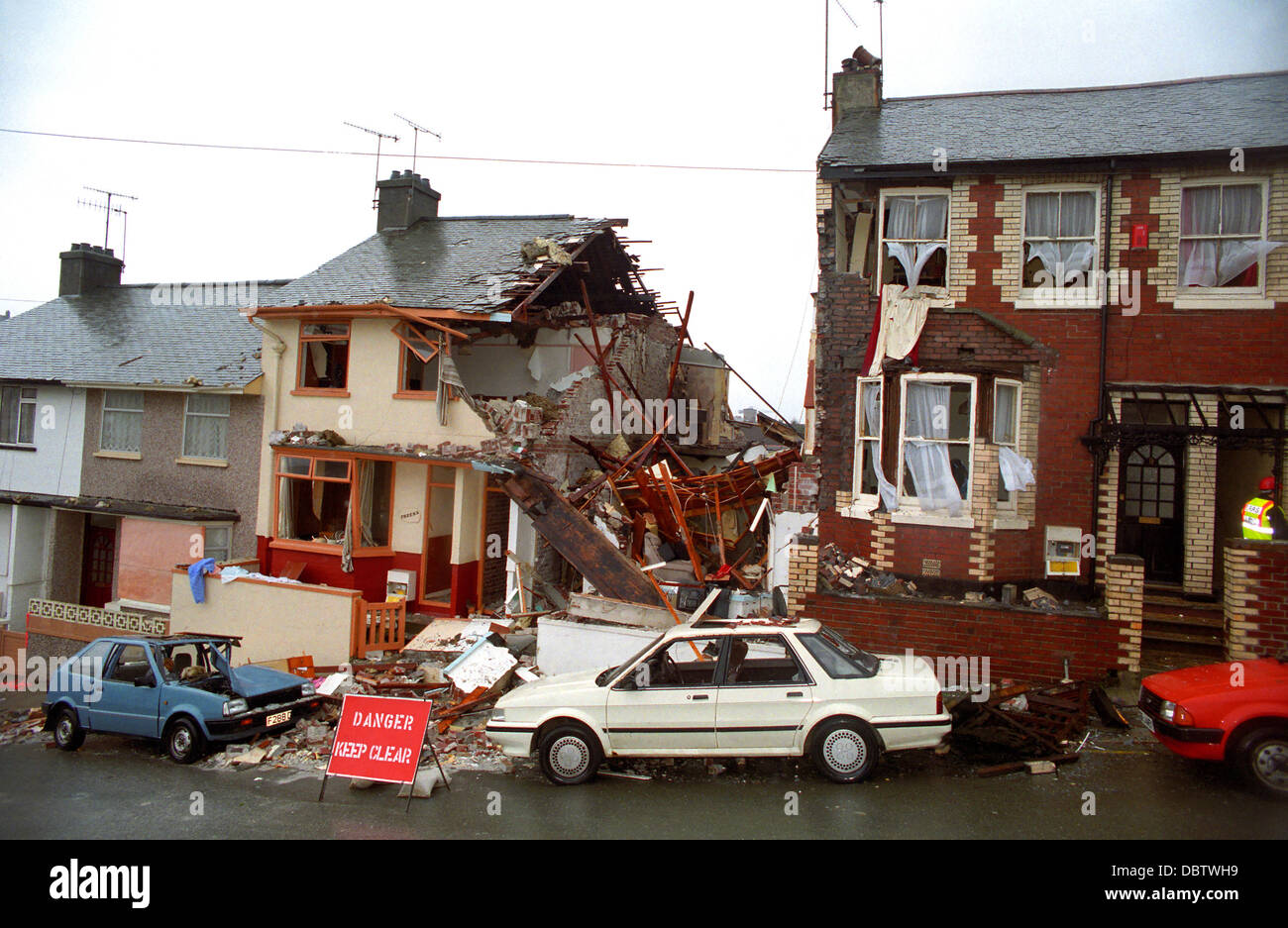 Casa a schiera distrutta dall esplosione di gas in Plymouth, Devon, Regno Unito. Foto Stock