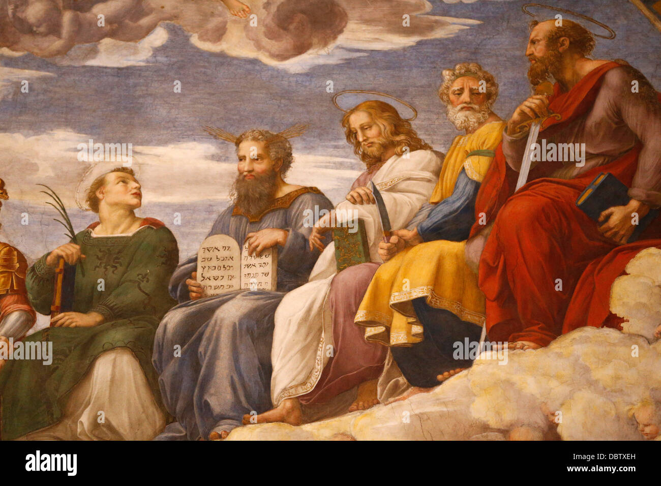 Dettaglio della pittura della disputa oltre il Santissimo Sacramento, il Museo del Vaticano, Vaticano, Roma, lazio, Italy Foto Stock