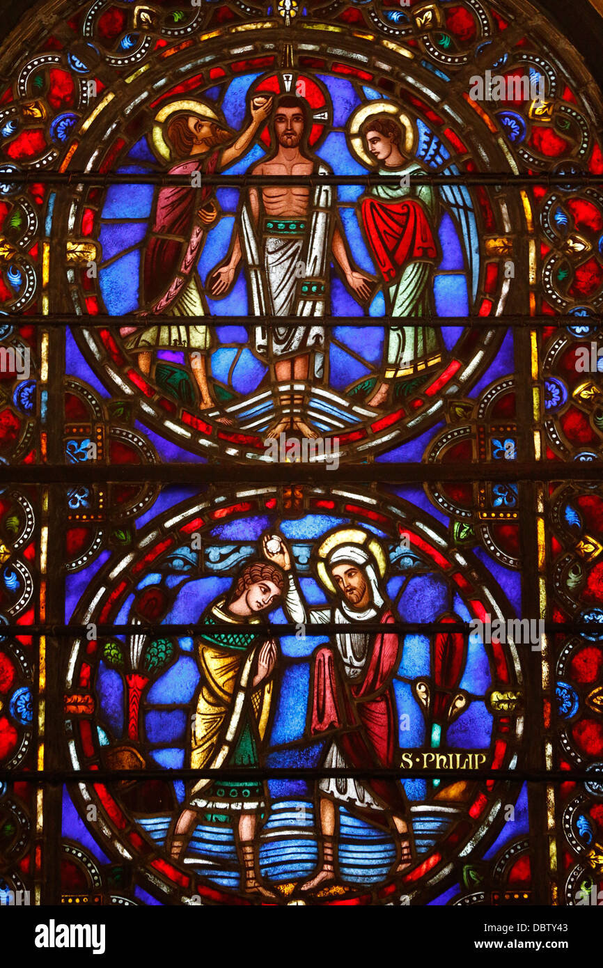 Finestra di vetro colorato di Gesù e di San Filippo, St. Barth's Chiesa, New York, Stati Uniti d'America, America del Nord Foto Stock