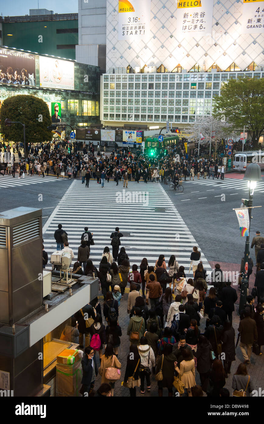 Persone in attesa sulla strada più trafficato incrocio, incrocio di Shibuya, Tokyo, Giappone, Asia Foto Stock