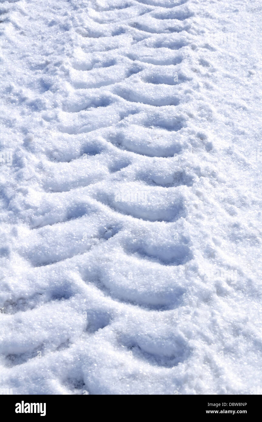 Dettagli del pneumatico / Tracce di pneumatici nella neve Foto Stock
