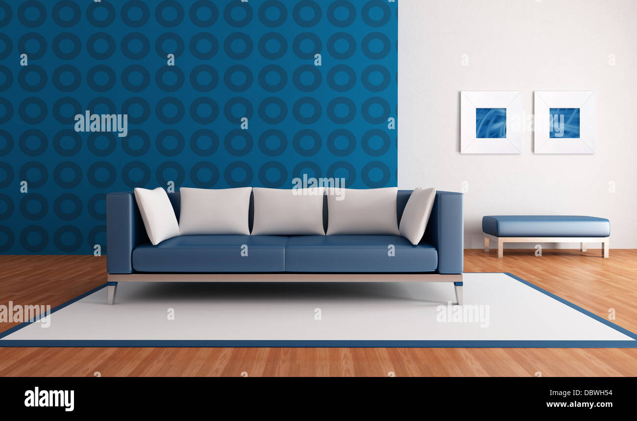 Blue contemporary living room - il rendering Foto Stock