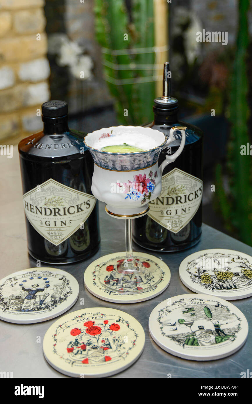 Hendricks gin summer cocktail e una bottiglia Foto Stock