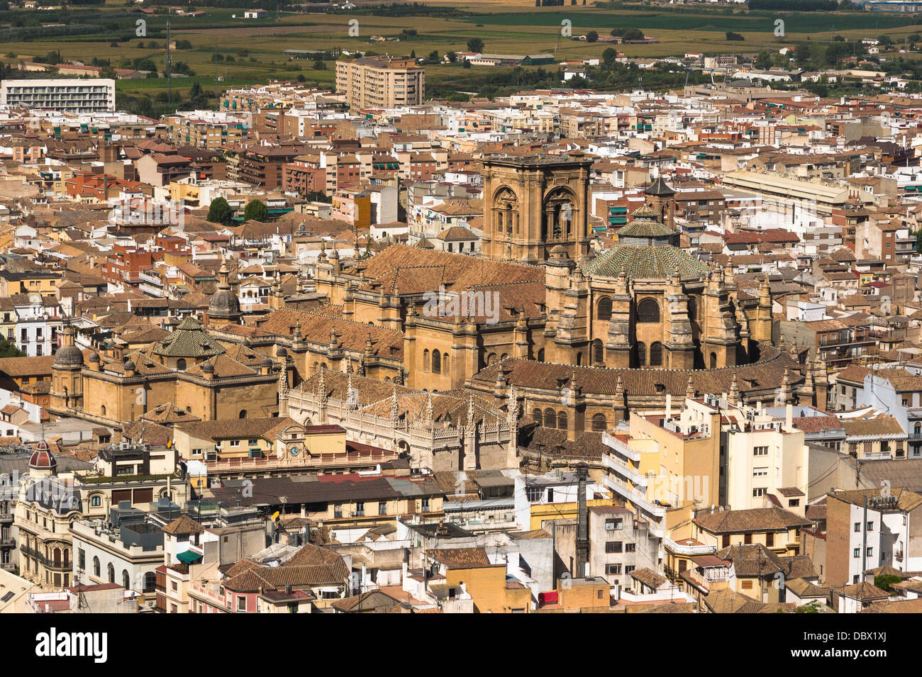 Cattedrale e 'Capilla Real', tetti di Granada, Spagna. Foto Stock