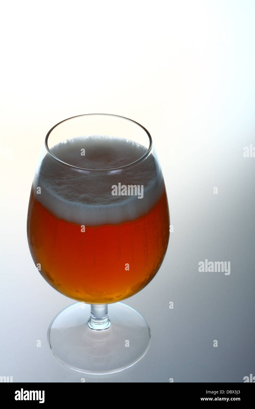 Bicchiere di birra lager su sfondo semplice con spazio per la copia Foto Stock