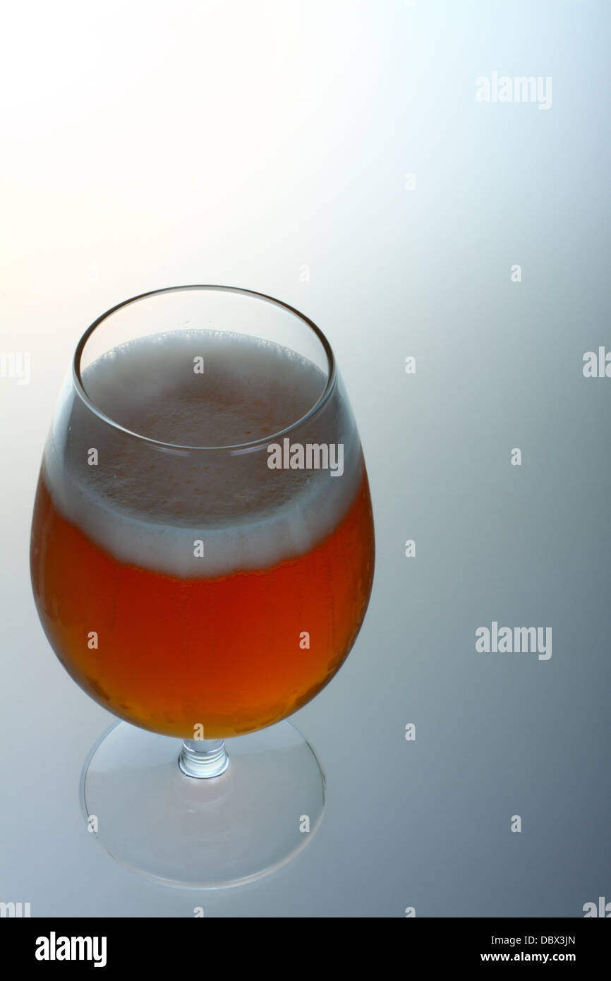 Bicchiere di birra lager su sfondo semplice con spazio per la copia Foto Stock