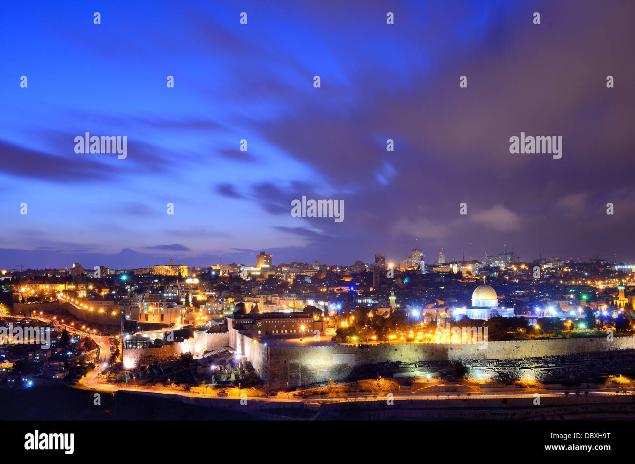 Skyline della Città Vecchia e il Monte del Tempio a Gerusalemme, Israele. Foto Stock