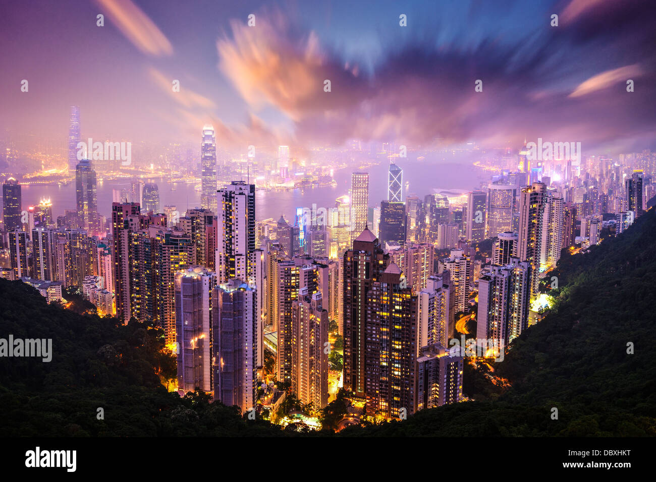 Hong Kong Cina skyline da Victoria Peak. Foto Stock