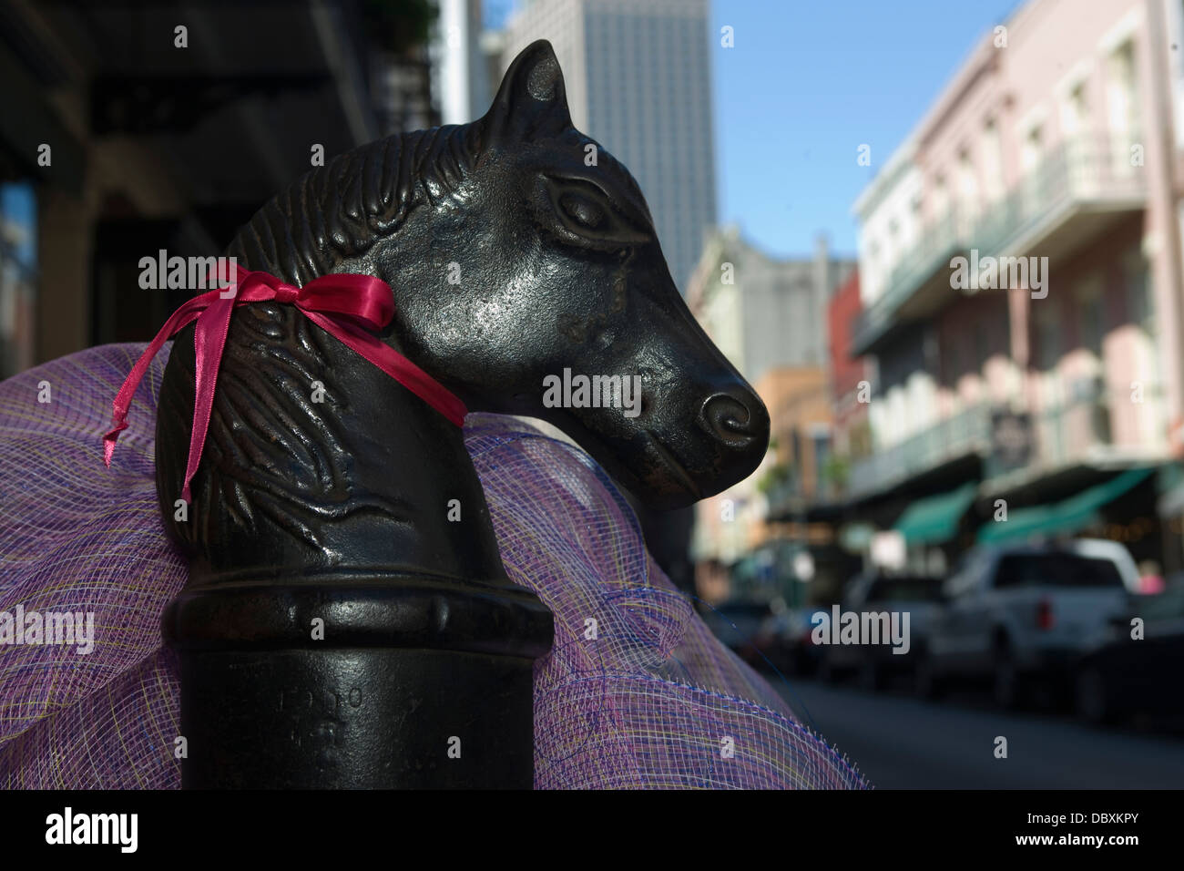 Testa di cavallo POST DI AGGANCIO ROYAL Street nel Quartiere Francese e il centro cittadino di New Orleans in Louisiana USA Foto Stock