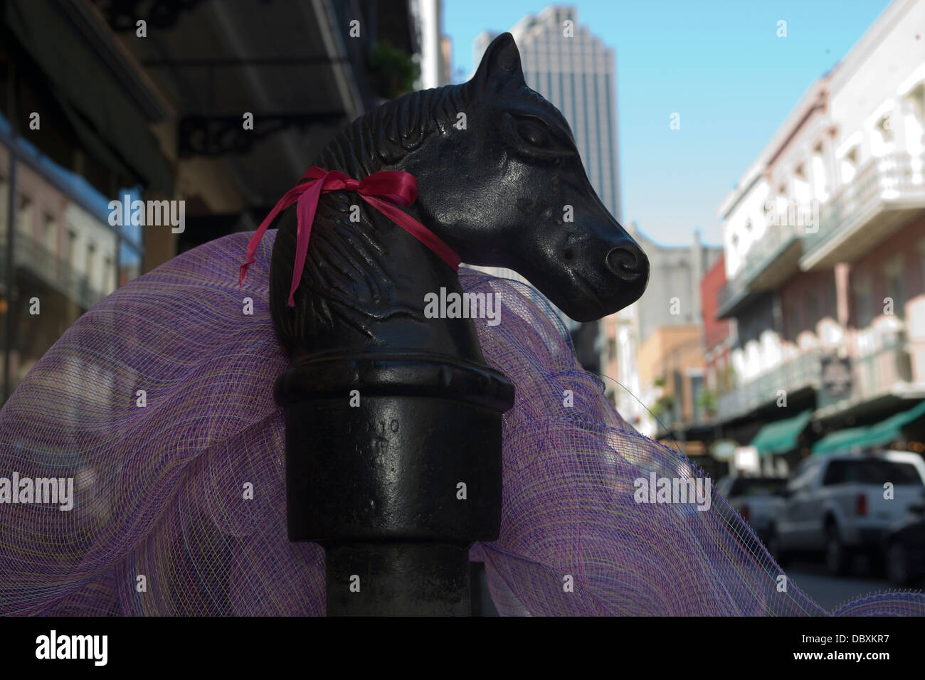 Testa di cavallo POST DI AGGANCIO ROYAL Street nel Quartiere Francese e il centro cittadino di New Orleans in Louisiana USA Foto Stock
