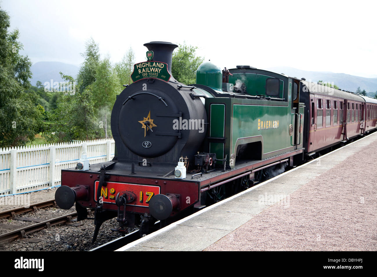 Motore a vapore "Braeriach' sul Strathspey linea di vapore, Scozia, a Aviemore Station Foto Stock