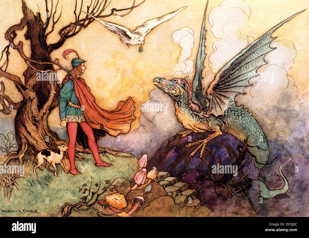1910s illustrazione favola del principe e il drago DA WARWICK GOBLE Foto Stock