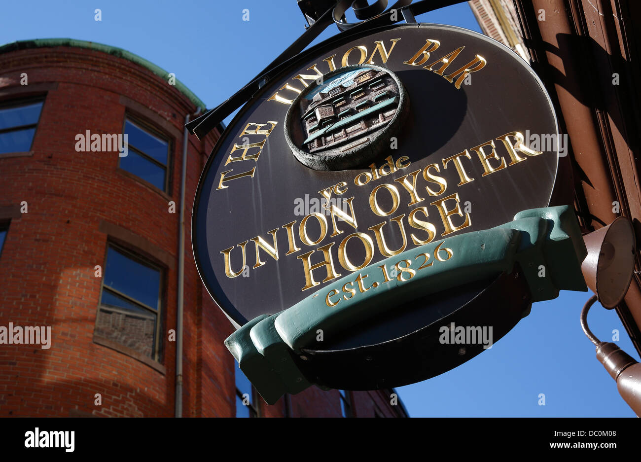 Segno per la Union Oyster House Restaurant sul Freedom Trail, Boston, Massachusetts Foto Stock