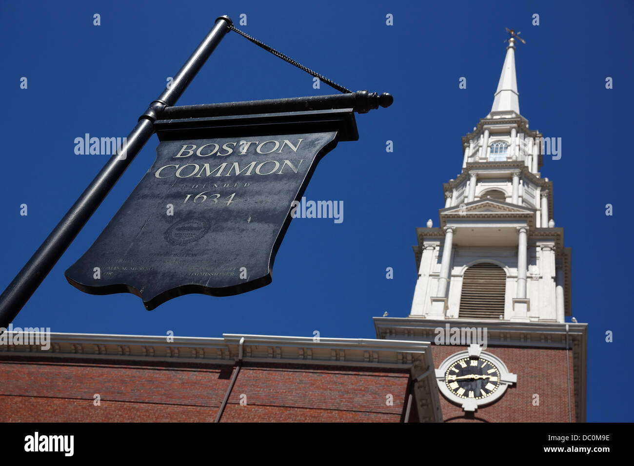 Park Street Church steeple lungo il Freedom Trail, Boston, Massachusetts Foto Stock
