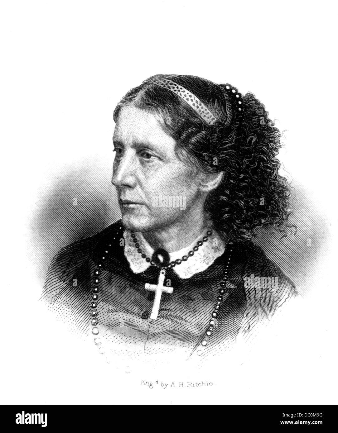 1800s ritratto di Harriet Beecher Stowe romanziere umanitario abolizionista autore della capanna dello zio Tom Foto Stock