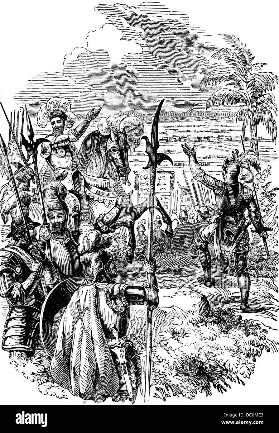 HERNANDO CORTES Fernando Cortez conquistador spagnolo avvicinando il Messico 1500s circa 1519 Foto Stock