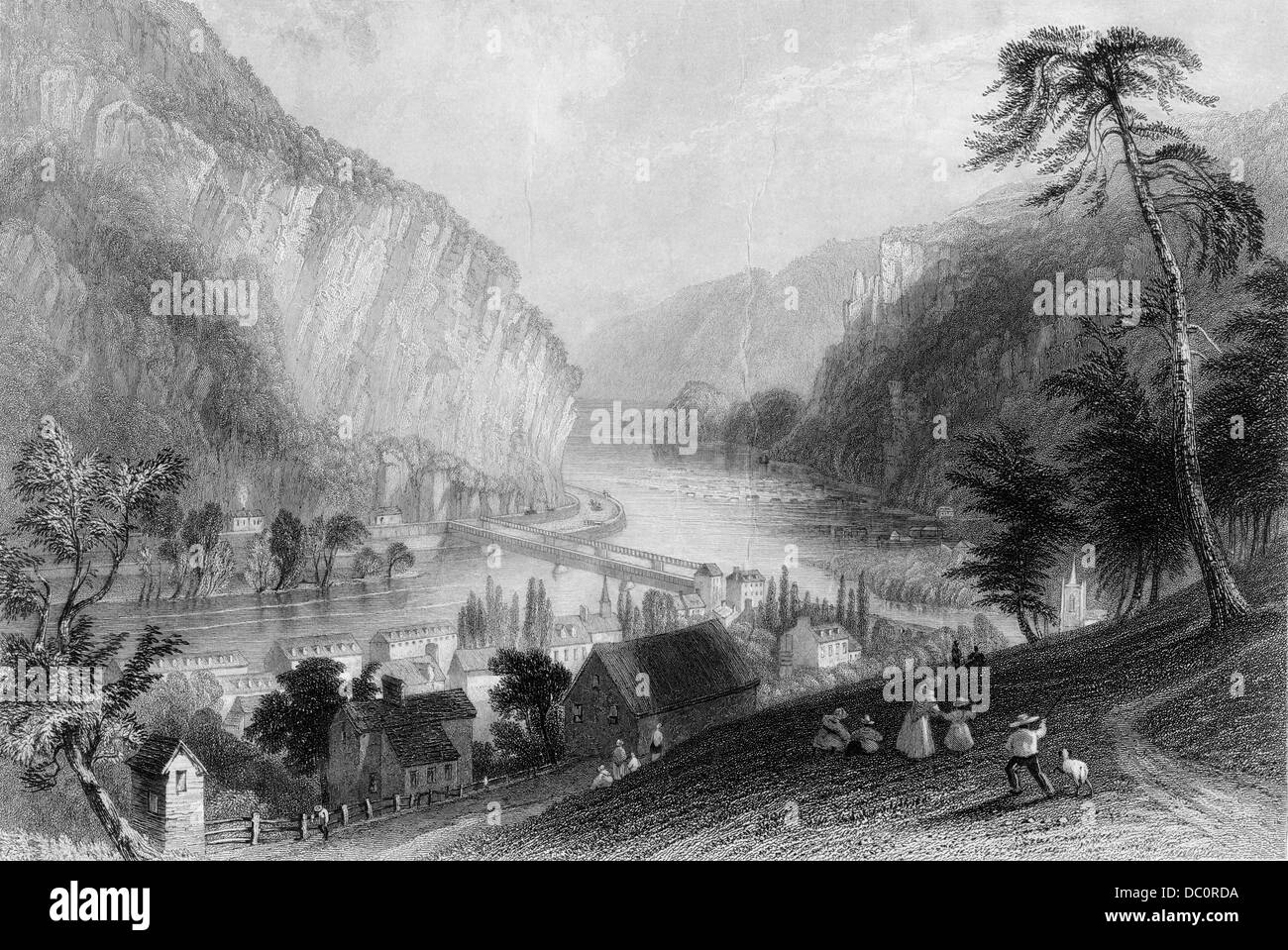 1800s vista di Harper's Ferry West Virginia CIRC 1838 Foto Stock