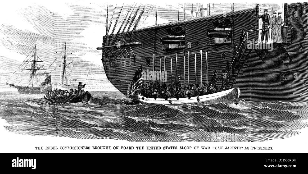 1800s 1860 novembre 1861 I COMMISSARI CONFEDERATI MASON & SLIDELL prese sulla USS San Jacinto come unione PRISIONERS Foto Stock