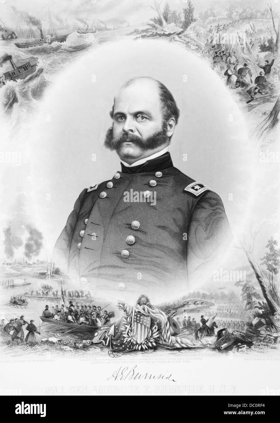 1800s 1860 ritratto maggiore generale Ambrose Burnside E UNION ARMY Stile di capelli facciali basette Foto Stock