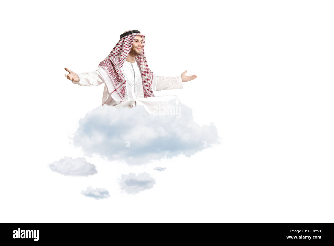 Giovane arabo persona seduta su una nuvola Foto Stock