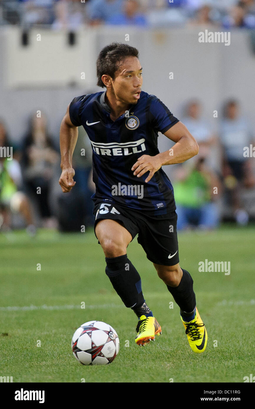 East Rutherford, New Jersey, USA. 4 Ago, 2013. 04 agosto 2013: Internazionale defender Yuto Nagatomo (55) sposta la sfera durante il Guinness International Champions Cup match tra Valencia C.F. e Inter Milan a Met Life Stadium, East Rutherford, NJ. © csm/Alamy Live News Foto Stock