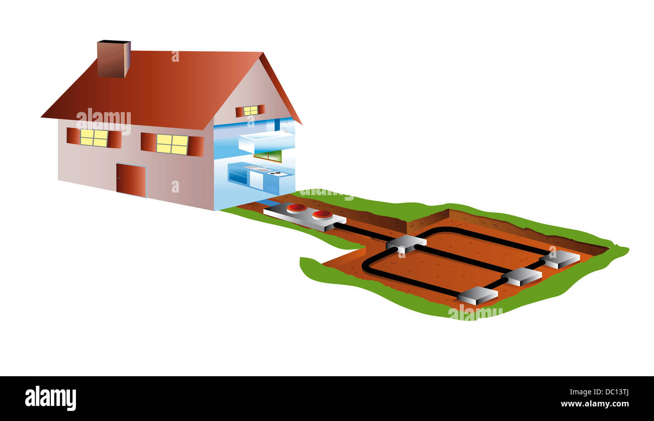 Case ecologiche con aria condizionata nel seminterrato o dalla geotermia Foto Stock