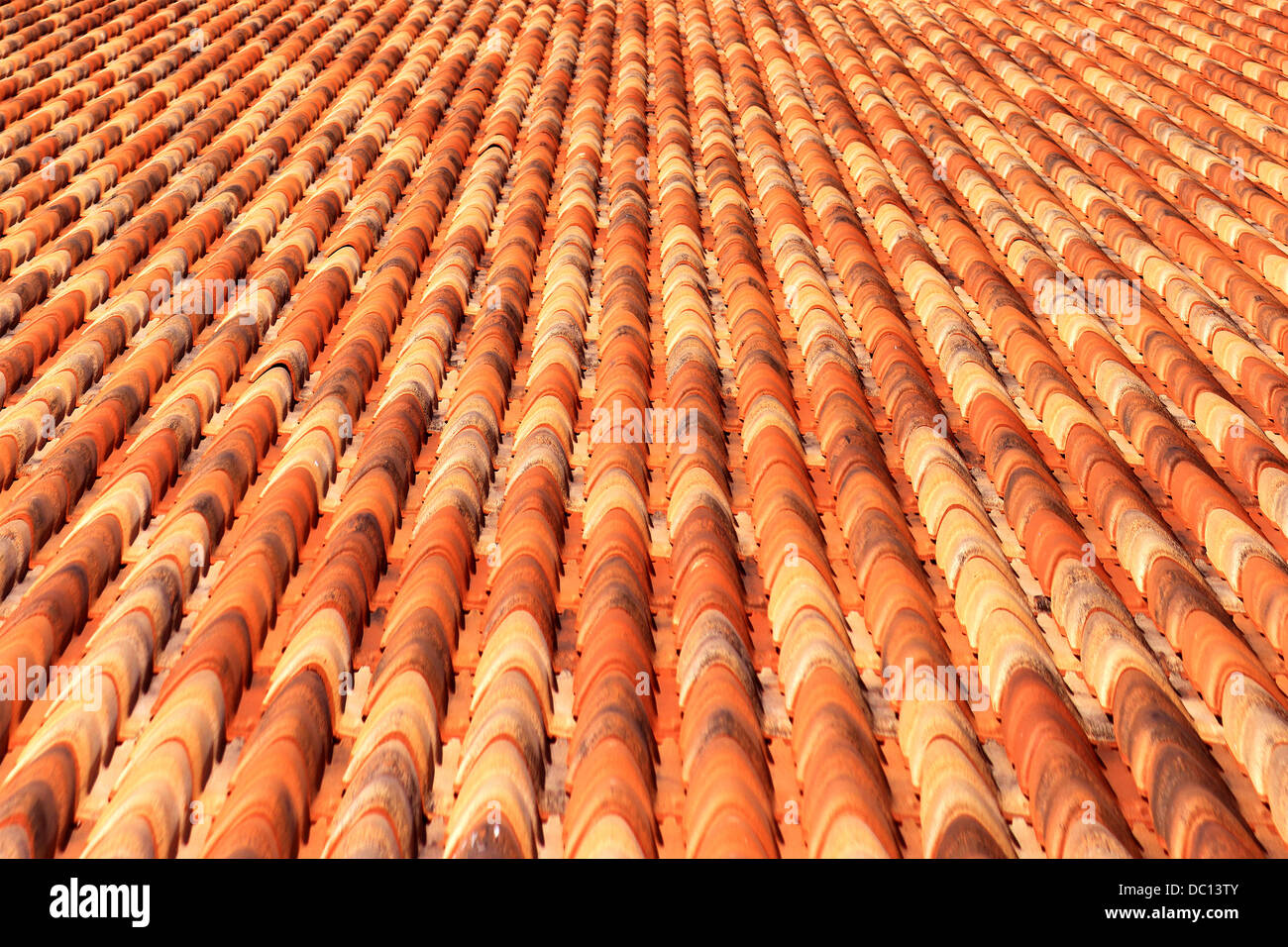 Il tetto di una casa coperta con tegole Foto Stock