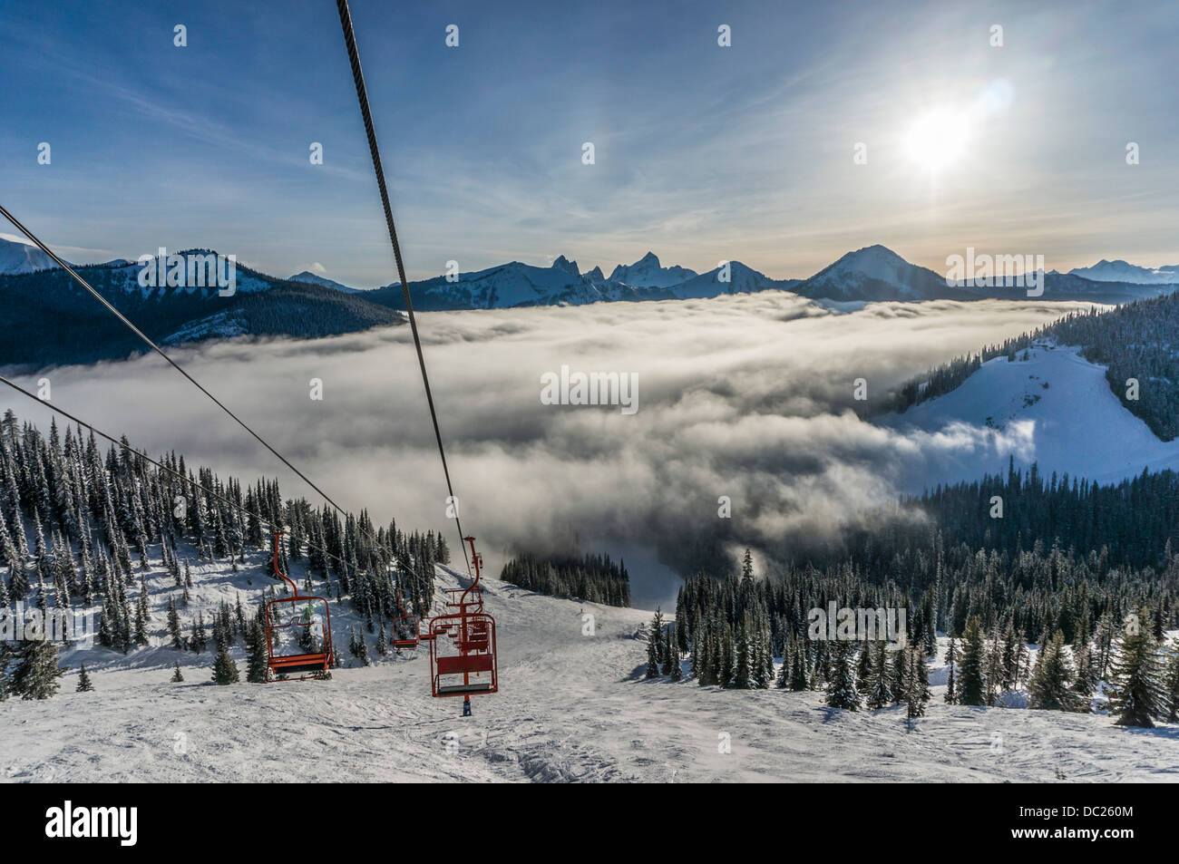 Vista dalla cima di Gibson Pass Ski resort in Manning Park, Colombia britannica, Canada. Foto Stock