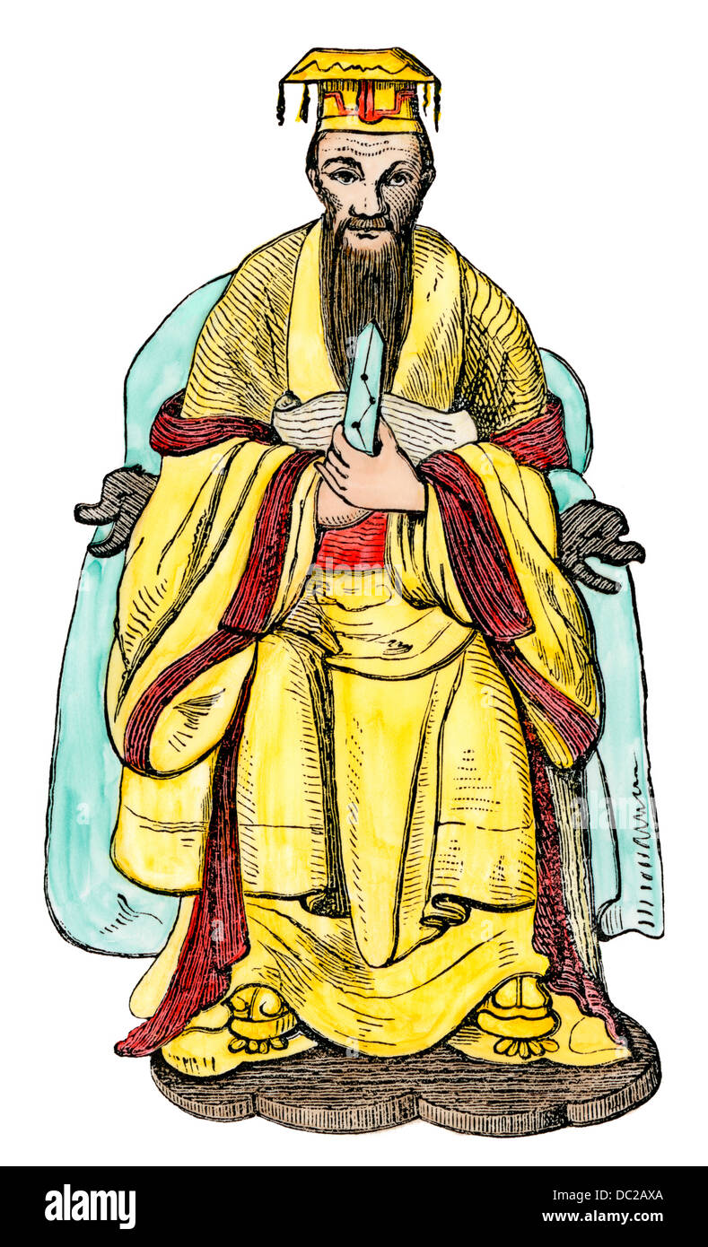 Tradizionali di somiglianza di Confucio. Colorate a mano la xilografia Foto Stock