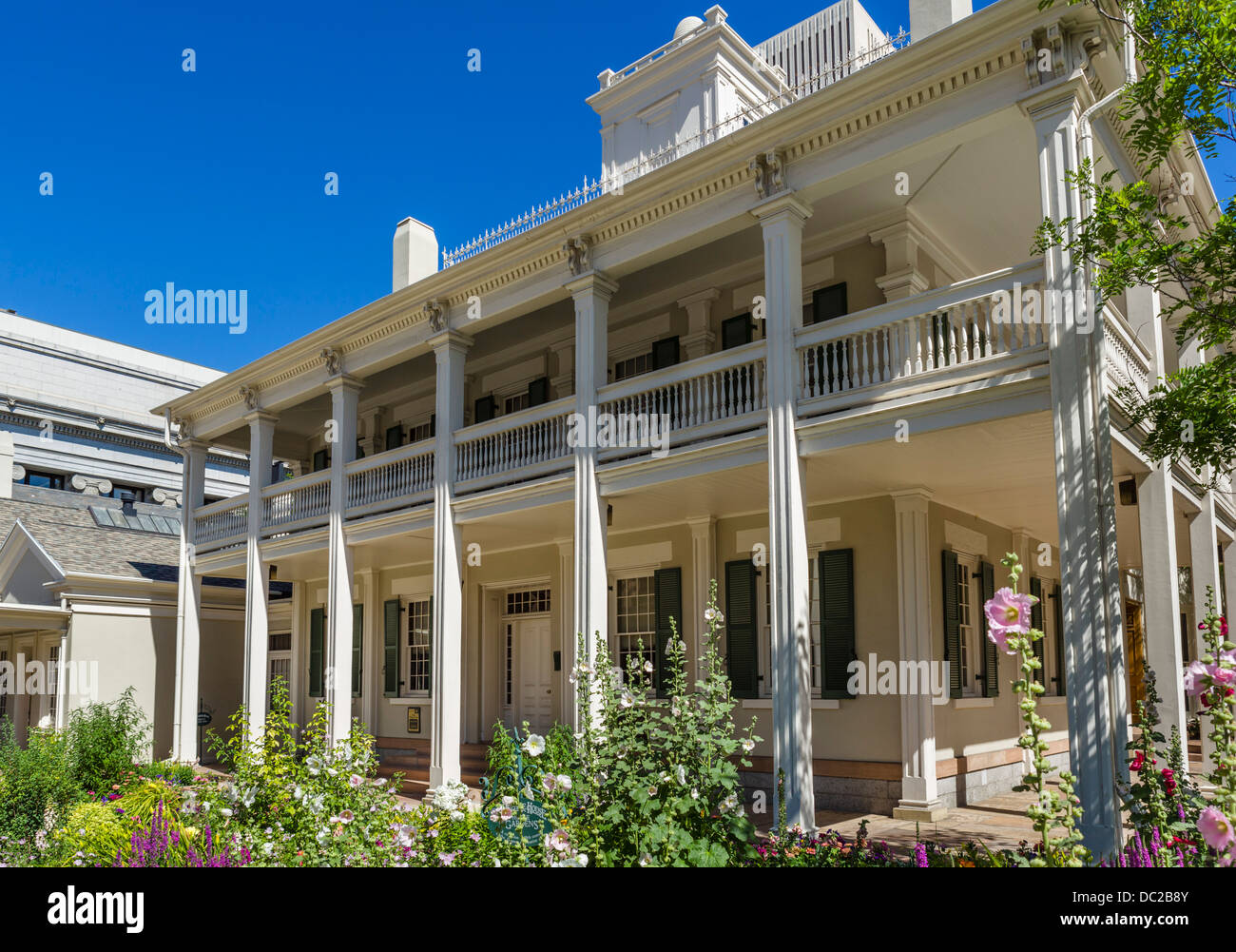 Il Beehive House, casa di Brigham Young, Sud Est Temple Street, Salt Lake City, Utah, Stati Uniti d'America Foto Stock