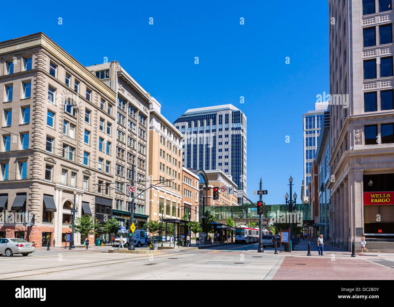 Strada principale nel centro di Salt Lake City, Utah, Stati Uniti d'America Foto Stock