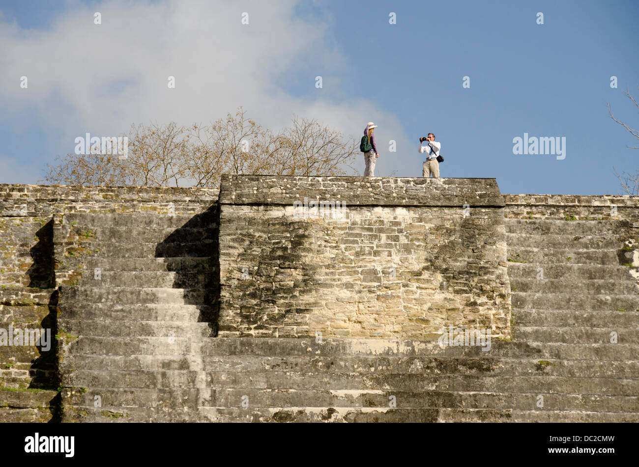 Belize, Altun Ha. Rovine Maya di sito cerimoniale. Plaza B, Tempio della muratura altari (aka tempio del dio del Sole). Foto Stock