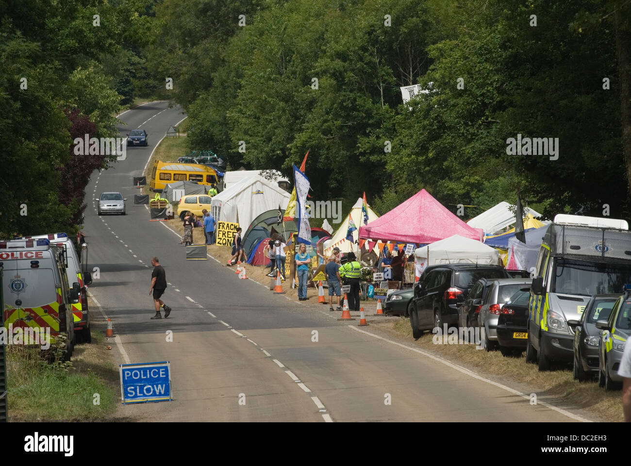 Balcombe West Sussex Regno Unito. Fracking protesta camp. 2013 2010s Inghilterra HOMER SYKES Foto Stock