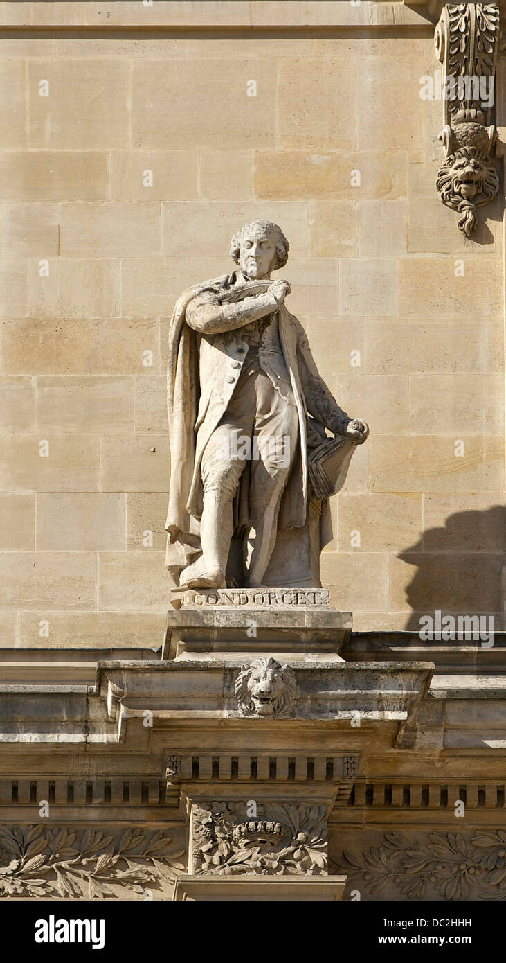 Condorcet da Pierre Loison. La pietra, ca. 1853. Tra Pavillon Colbert & Pavillon Sully, Napoleone cortile del Palazzo del Louvre, Parigi Foto Stock