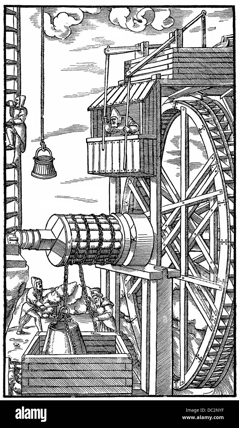 Illustrazione storica del XIX secolo, le operazioni di data mining nel XVI secolo Foto Stock